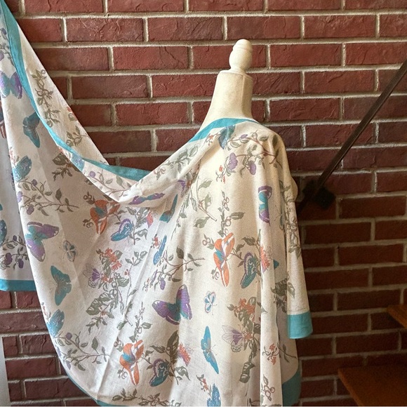 •Ginnie Johansen Vintage 87’Cotton Floral Butterfly Shawl Scarf Made In Japan - Picture 10 of 13